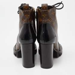 Pre Owned Louis Vuitton Brown/Black Monogram Canvas And Patent Leather Star Trail Ankle Boot Size 40