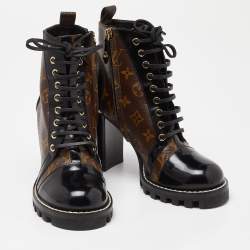 Pre Owned Louis Vuitton Brown/Black Monogram Canvas And Patent Leather Star Trail Ankle Boot Size 40