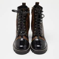 Pre Owned Louis Vuitton Brown/Black Monogram Canvas And Patent Leather Star Trail Ankle Boot Size 40