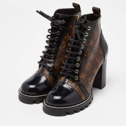 Pre Owned Louis Vuitton Brown/Black Monogram Canvas And Patent Leather Star Trail Ankle Boot Size 40