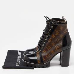 Pre Owned Louis Vuitton Brown/Black Monogram Canvas And Patent Leather Star Trail Ankle Boot Size 40