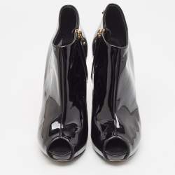 Louis Vuitton Black Patent Leather Peep Toe Ankle Booties Size 38.5