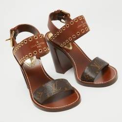 مملوكة مسبقًا Louis Vuitton Brown Leather and Monogram Canvas Passenger Sandals Size 38