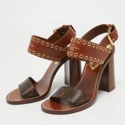 مملوكة مسبقًا Louis Vuitton Brown Leather and Monogram Canvas Passenger Sandals Size 38