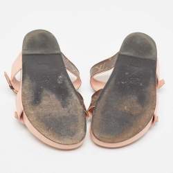 Louis Vuitton Pink/Brown Monogram Canvas and Leather Bom Dia Flat Slides Size 38