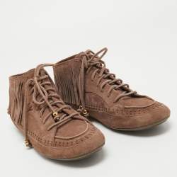 Louis Vuitton Brown Suede Fringe Details High Sneakers Size 39