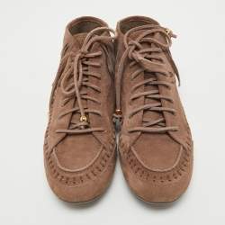 Louis Vuitton Brown Suede Fringe Details High Sneakers Size 39