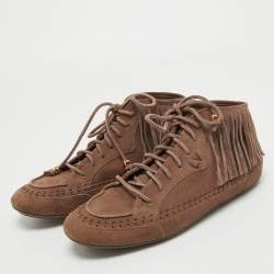 Louis Vuitton Brown Suede Fringe Details High Sneakers Size 39