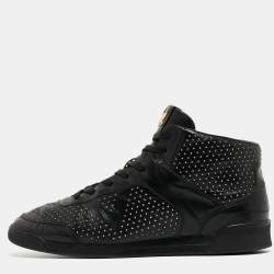 Louis Vuitton Black Leather Studded Mid Top Sneakers Size 39
