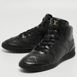 Louis Vuitton Black Leather Studded Mid Top Sneakers Size 39