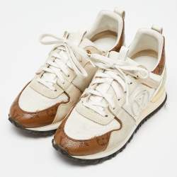 Louis Vuitton White Mesh, Leather and Monogram Canvas Run Away Sneakers Size 36