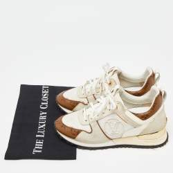 Louis Vuitton White Mesh, Leather and Monogram Canvas Run Away Sneakers Size 36