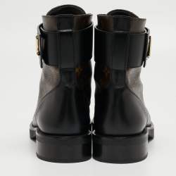 Pre Owned Louis Vuitton Brown/Black Monogram Canvas Wonderland Ranger Boots Size 38.5