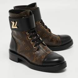 Pre Owned Louis Vuitton Brown/Black Monogram Canvas Wonderland Ranger Boots Size 38.5