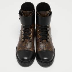 Pre Owned Louis Vuitton Brown/Black Monogram Canvas Wonderland Ranger Boots Size 38.5