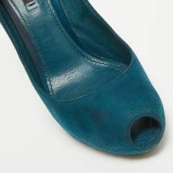 Louis Vuitton Teal Suede Oh Really! Peep Toe Pumps Size 38.5