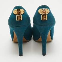 Louis Vuitton Teal Suede Oh Really! Peep Toe Pumps Size 38.5