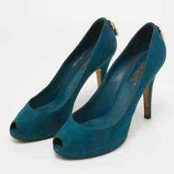 Louis Vuitton Teal Suede Oh Really! Peep Toe Pumps Size 38.5