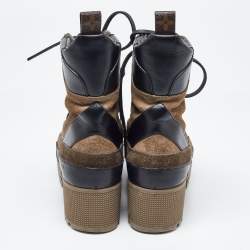 Louis Vuitton Beige Monogram Canvas and Suede Laureate Desert Boots Size 36
