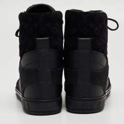 Louis Vuitton Black Leather and Monogram Suede Cliff Wedge Sneakers Size 37