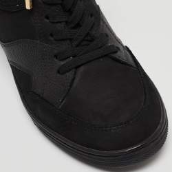 Louis Vuitton Black Leather and Monogram Suede Cliff Wedge Sneakers Size 37