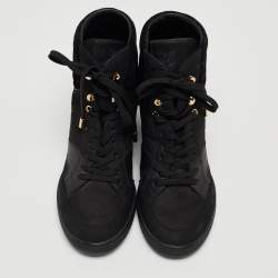 Louis Vuitton Black Leather and Monogram Suede Cliff Wedge Sneakers Size 37