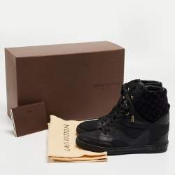 Louis Vuitton Black Leather and Monogram Suede Cliff Wedge Sneakers Size 37