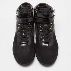 Louis Vuitton Black/Brown Suede, Patent Leather and Monogram Canvas Move Up Sneakers Size 38