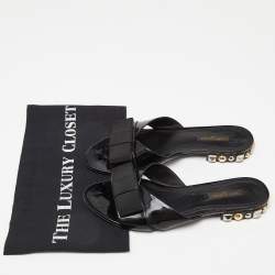 Louis Vuitton Black Patent Leather Bow Flat Slides Size 37