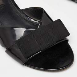 Louis Vuitton Black Patent Leather Bow Flat Slides Size 37