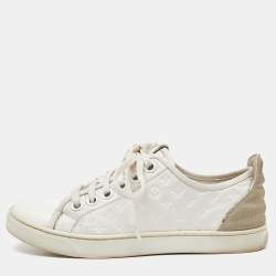 Louis Vuitton White Monogram Leather and Suede Low Top Sneakers Size 35