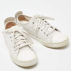 Louis Vuitton White Monogram Leather and Suede Low Top Sneakers Size 35