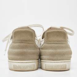 Louis Vuitton White Monogram Leather and Suede Low Top Sneakers Size 35