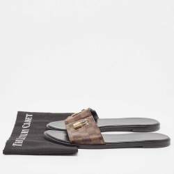 Louis Vuitton Brown Monogram Canvas Lock It  Flat Slides Size 41