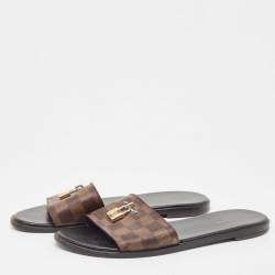 Louis Vuitton Brown Monogram Canvas Lock It  Flat Slides Size 41