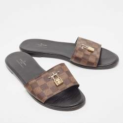 Louis Vuitton Brown Monogram Canvas Lock It  Flat Slides Size 41