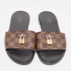 Louis Vuitton Brown Monogram Canvas Lock It  Flat Slides Size 41