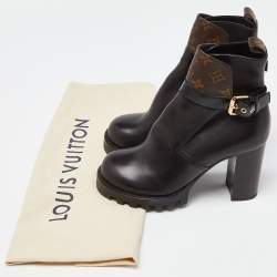 Louis Vuitton Black/Brown Monogram Canvas and Leather Ankle Length Boots Size 39