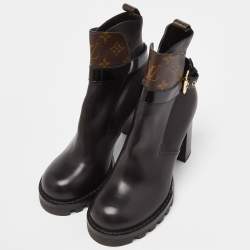 Louis Vuitton Black/Brown Monogram Canvas and Leather Ankle Length Boots Size 39