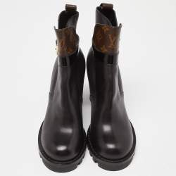 Louis Vuitton Black/Brown Monogram Canvas and Leather Ankle Length Boots Size 39