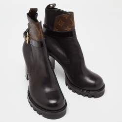 Louis Vuitton Black/Brown Monogram Canvas and Leather Ankle Length Boots Size 39