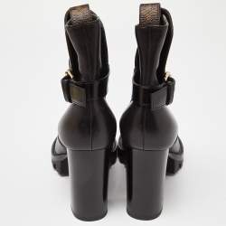 Louis Vuitton Black/Brown Monogram Canvas and Leather Ankle Length Boots Size 39