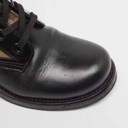 Pre Owned Louis Vuitton Black/Green Canvas and Leather Wonderland Flat Ranger Boots Size 37.5