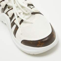 Pre Owned Louis Vuitton White Mesh and Monogram Canvas Archlight Sneakers Size 37.5