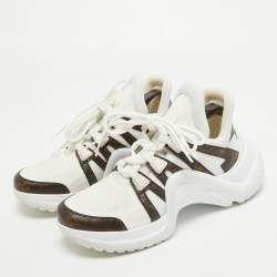 Pre Owned Louis Vuitton White Mesh and Monogram Canvas Archlight Sneakers Size 37.5