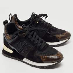 Louis Vuitton Black/Brown Mesh and Monogram Canvas Run Away Sneakers Size 36