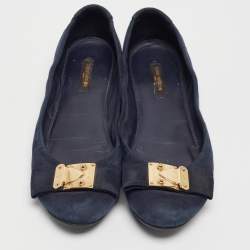 Louis Vuitton Navy Blue Suede Scrunch Ballet Flats Size 39