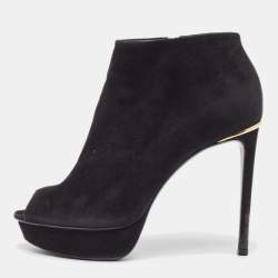 Louis Vuitton Black Suede Peep Toe Ankle Boots Size 37 