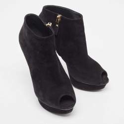 Louis Vuitton Black Suede Peep Toe Ankle Boots Size 37 