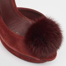 Louis Vuitton Burgundy Suede  and Fur Peep Toe Pumps Size 37